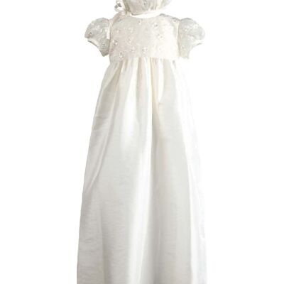 Baby Girls Traditional Lace Bodice Christening Robe with Matching Bonnet. Sges 0 to 12 months