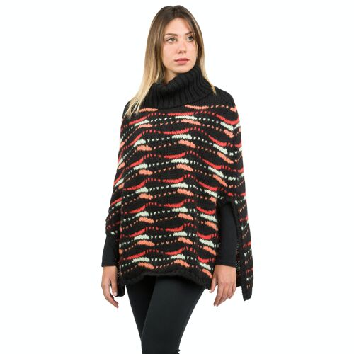 Pop - Poncho classico jacquard con disegno fantasia in lana alpaca