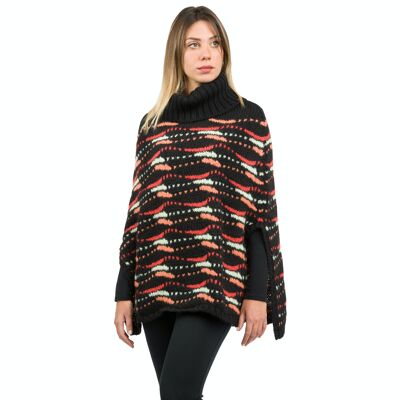 Pop - Classic jacquard poncho with patterned design in alpaca wool