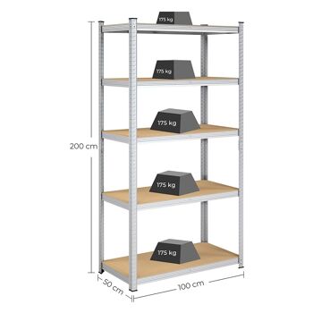 Lot de 2 étagères de rangement, 200 x 100 x 50 cm argent 6