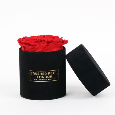 Red Forever Roses - Small Black Suede Hatbox