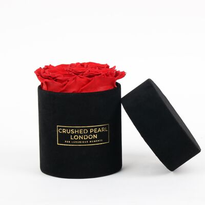Red Forever Roses - Kleine Hutschachtel aus schwarzem Wildleder