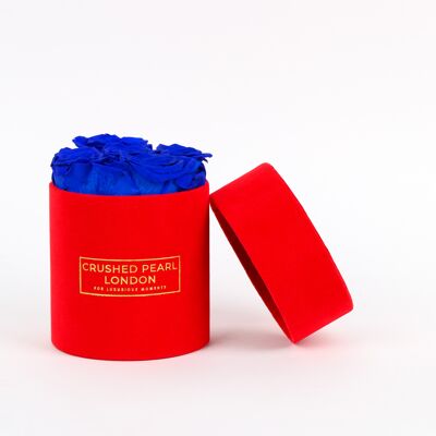 Blue Forever Roses - Petite boîte à chapeau en daim rouge