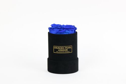 Blue Forever Roses - Small Black Suede Hatbox