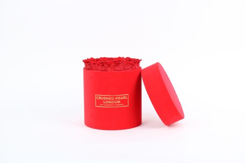 Red Forever Roses - Medium Red Suede Hatbox