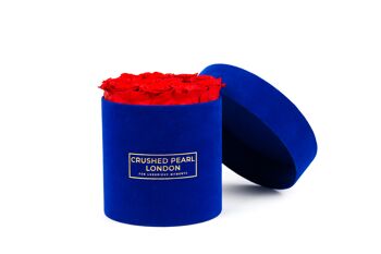 Red Forever Roses - Boîte à chapeau en daim bleu moyen 1