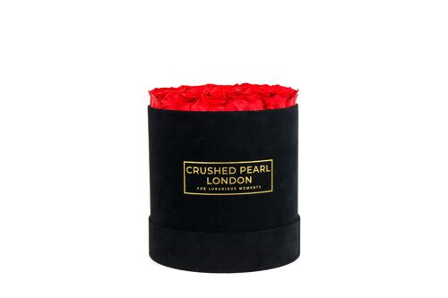Red Forever Roses - Large Black Suede Hatbox