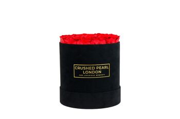 Red Forever Roses - Grande boîte à chapeau en daim noir 1
