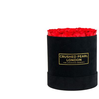 Red Forever Roses - Große Hutschachtel aus schwarzem Wildleder