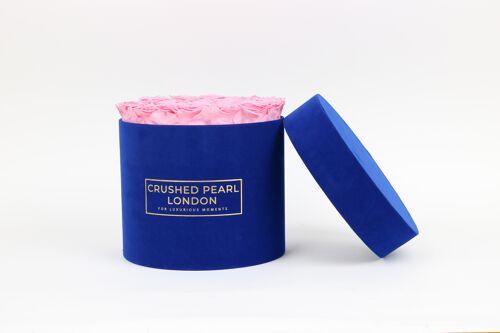 Pink Forever Roses - Large Blue Suede Hatbox