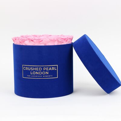 Pink Forever Roses - Large Blue Suede Hatbox