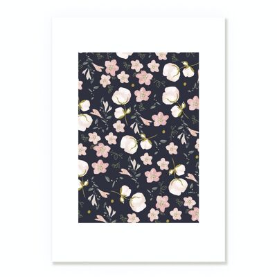 Navy Floral Pattern Poster