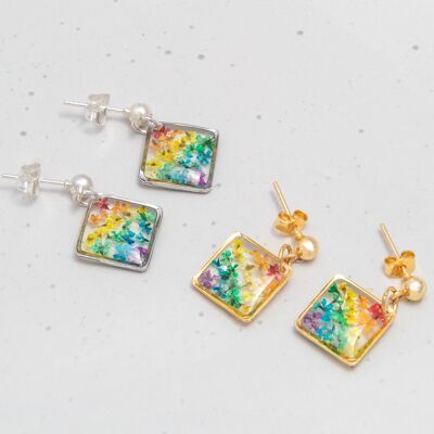 AELIN Ohrringe mit echter Spitzenblume im Rainbow Pride Design