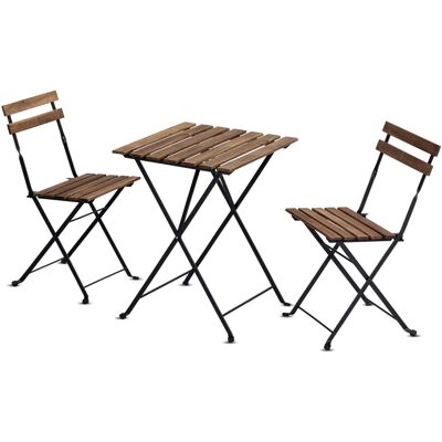 Bistro Set Metal Frame with Acacia Wood Natural Colour