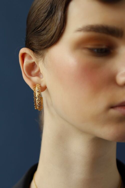 White Enamel & Filigree Hoop Earrings