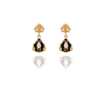 Petites boucles d'oreilles pendantes en émail noir 4