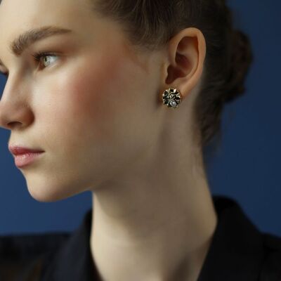 Black Enamel & Crystal Studs