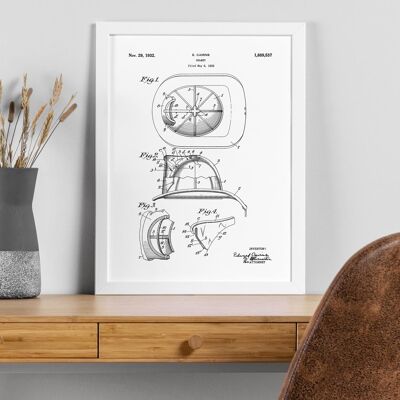 Patent drawing print: American fire fighter's helmet