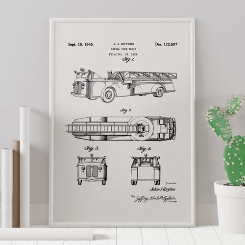 Patent drawing print: American fire truck