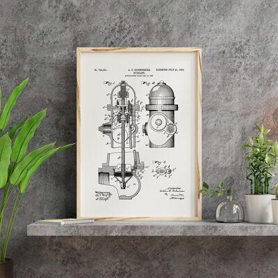 Impresión de dibujo de patente: incendio estadounidense, hidrante de agua