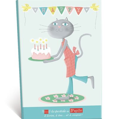 Postal de chocolate - gato, cumpleaños