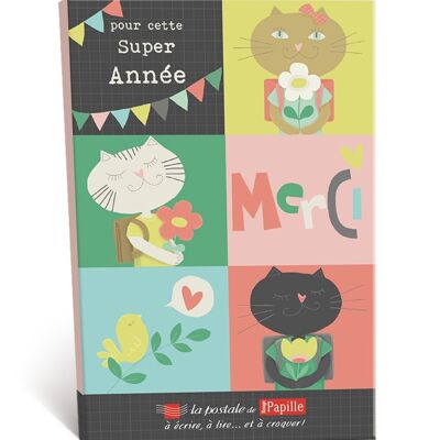 Chocolat Carte Postale - Chat, Merci l'école