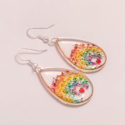 AELIN dangle Earrings with real Lace flower Rainbow design