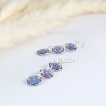 Boucles d'oreilles rondes longues Amalia triple myosotis véritables 1