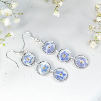 Boucles d'oreilles rondes longues Amalia triple myosotis véritables 5