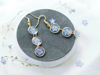 Boucles d'oreilles rondes longues Amalia triple myosotis véritables 9