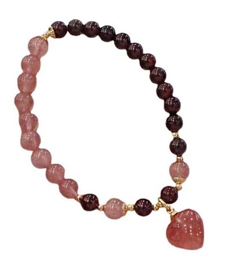 Bracciale in cristallo di granato naturale con fragola per attirare l'amore