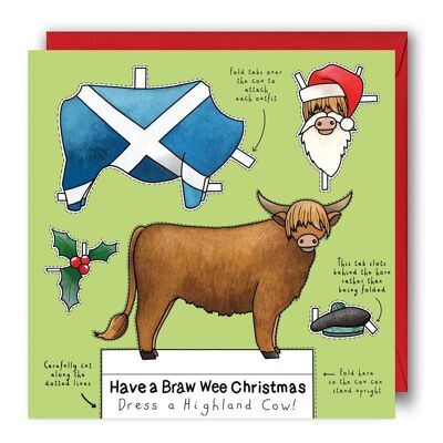 Vesti una mucca delle Highland - Biglietto di Natale scozzese