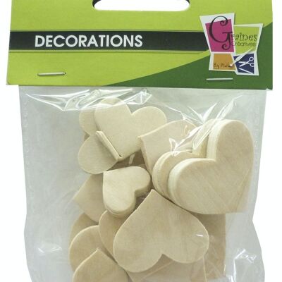 POUCH 16 ASSORTED WOODEN HEARTS