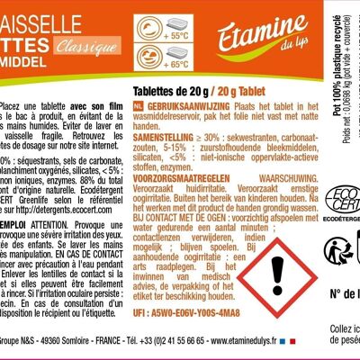 KLASSISCHE GESCHIRRSPÜLERTABLETTEN Etikett x 50