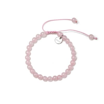 Pulsera de cordón de cera con perlas de cuarzo rosa