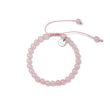 bracelet cordon de cire en perles de Quartz Rose 1