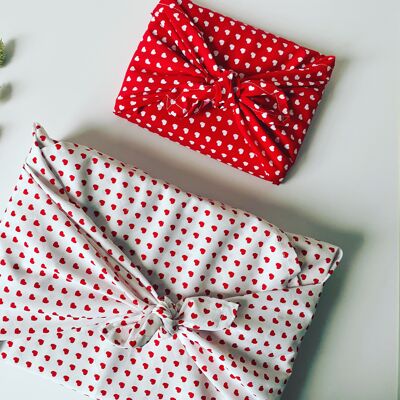 Furoshiki Geschenktücher Rot oder Weiß mit Herzen, Größe S 35x 35cm, M 50x50cm, L 70x70cm, XL 90x90cmVerpackung Stoff, Wrap Tuch