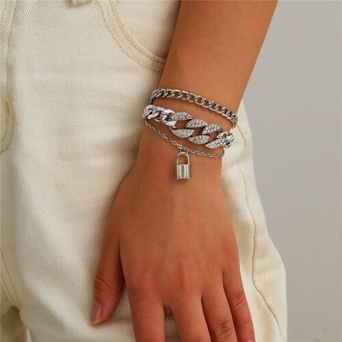 Simple Multilayer Chain Lock Pendant Bracelet