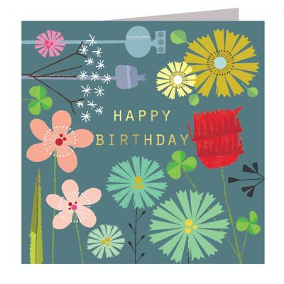 BFL05 Gold Foiled Dusty Blue Birthday Card