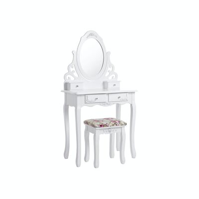 Dressing table with mirror and stool White