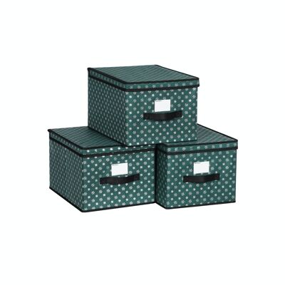 Set of 3 Storage Boxes with Lid Green