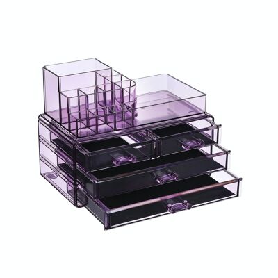 Organizador de cosméticos color lavanda con cajones