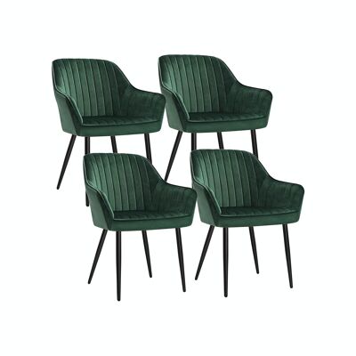 Set of 4 upholstered chairs with armrests in green