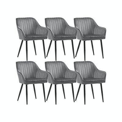 Set of 6 dining room chairs with light gray velvet upholstery