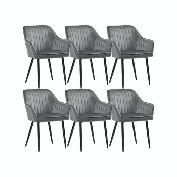 Ensemble de 6 chaises de salle à manger avec revêtement en velours gris clair 1