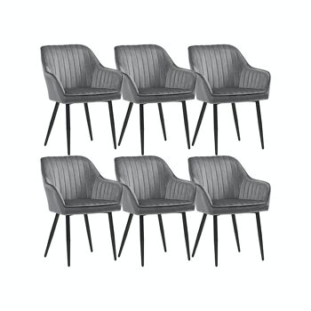 Ensemble de 6 chaises de salle à manger avec revêtement en velours gris clair 2