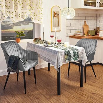 Ensemble de 6 chaises de salle à manger avec revêtement en velours gris clair 5