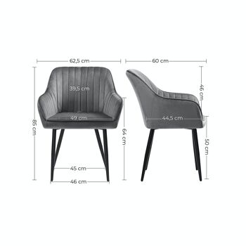 Ensemble de 6 chaises de salle à manger avec revêtement en velours gris clair 8