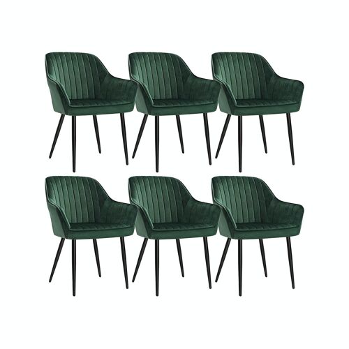 Set van 6 eetkamerstoelen met groen fluwelen bekleding