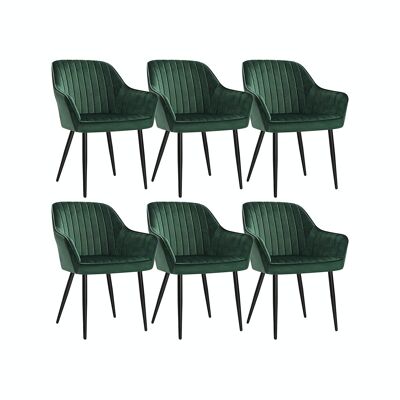Set of 6 dining room chairs with green velvet upholstery